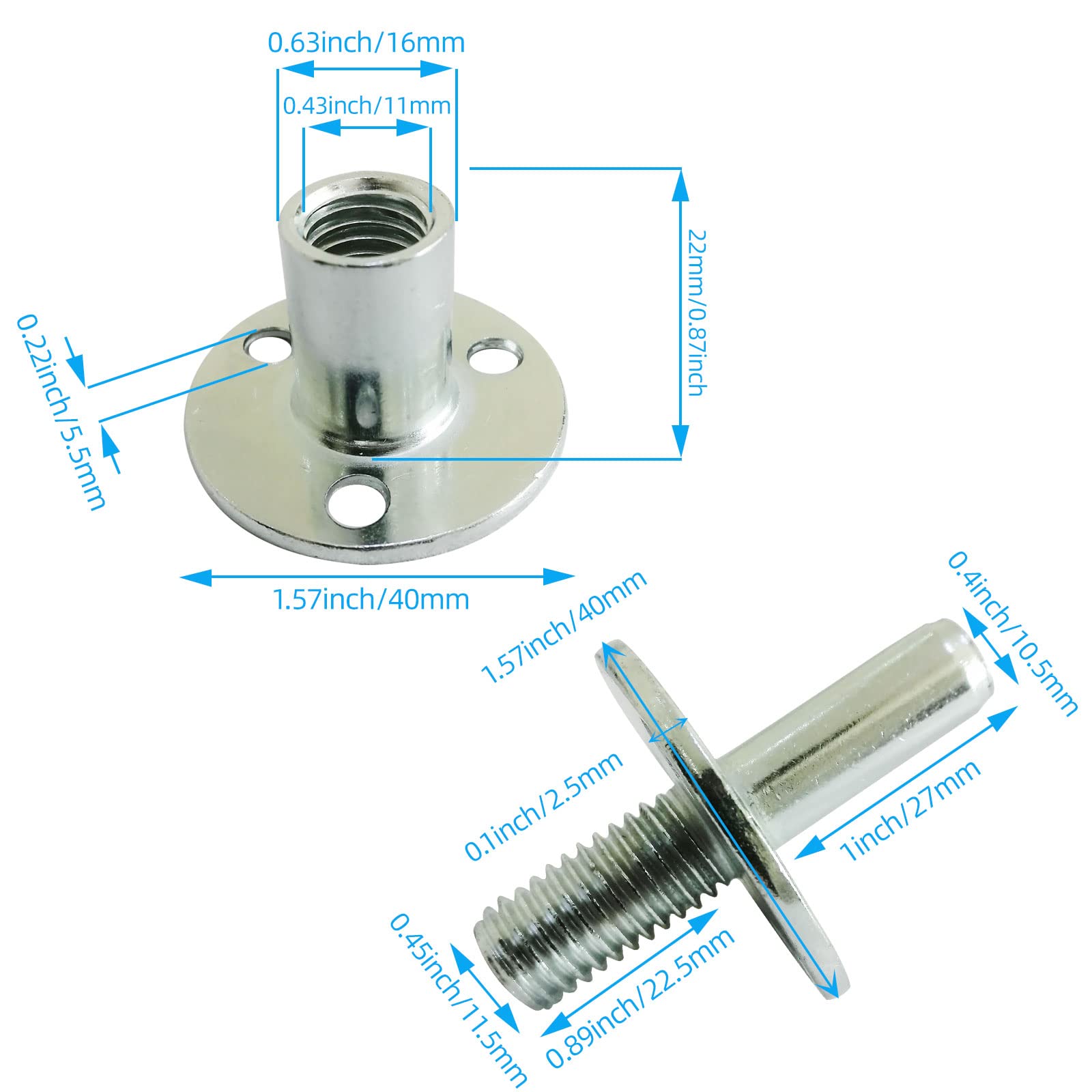 WSWECCL 4 Sets M12 Metal Bed Post Connector T-Nut Bedpost Connector Screw-in Butt Nut for Furniture Hardware Fittings Sofa Column Bed Column Lock Connect Tee Nut