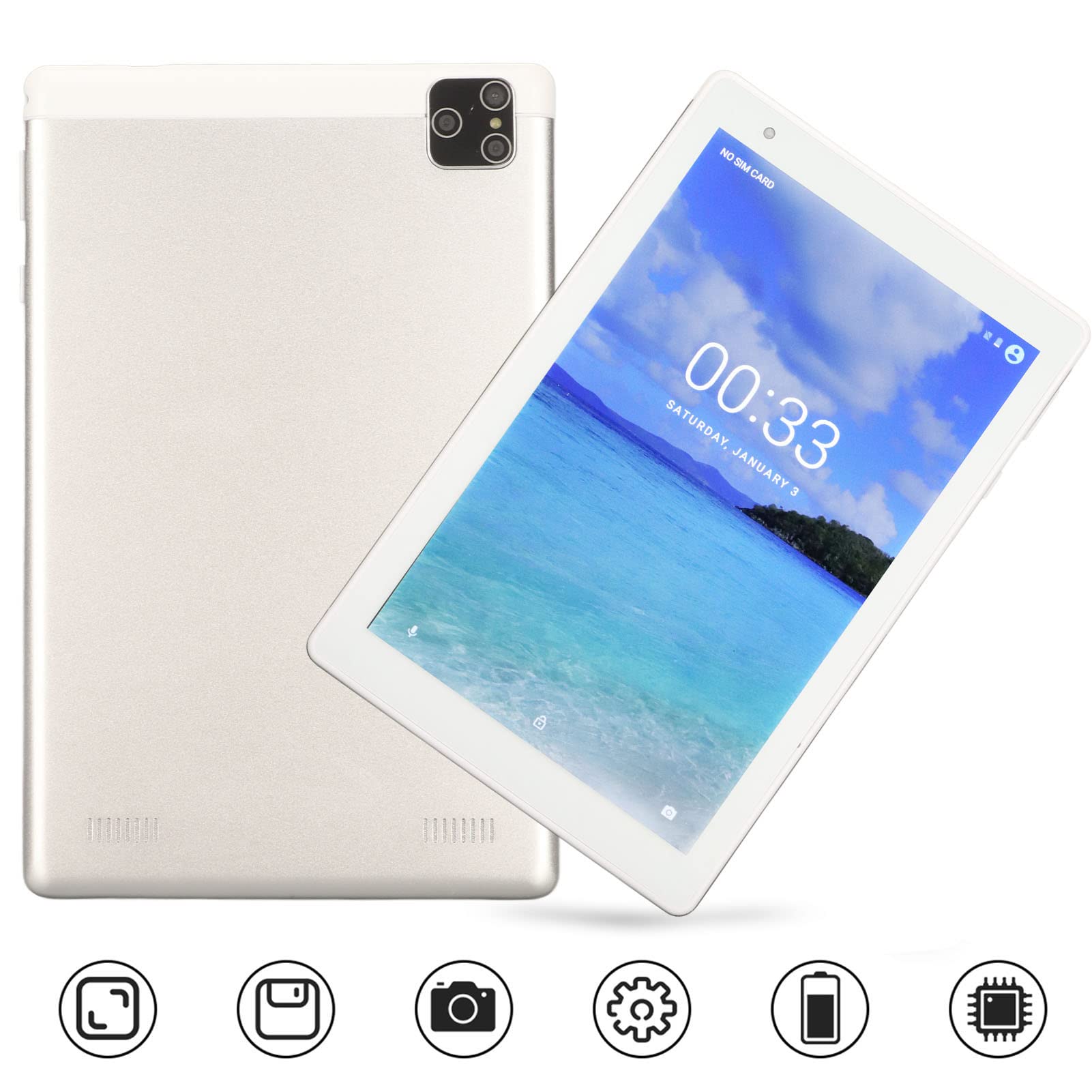 Acogedor 8.1Inch Android Tablet, 720x1280 HD Display MTK6592 CPU 4GB RAM 64GB ROM 3G Calling Tablet with 3 Card Slot, Support 2.4G 5G WiFi, 5000mAh, Silver