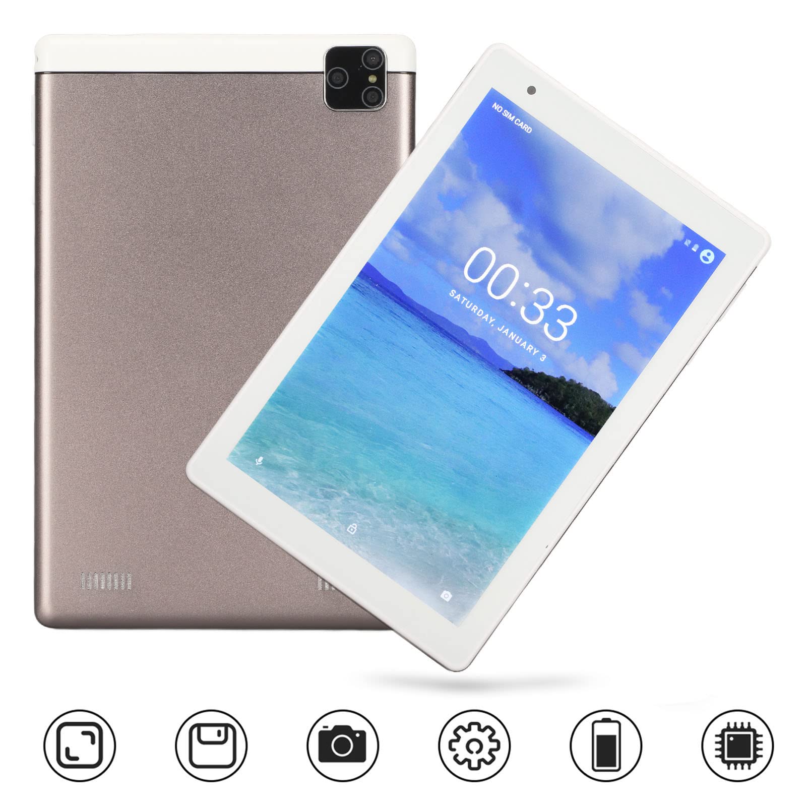 Acogedor 8.1Inch Android Tablet, 720x1280 HD Display MTK6592 CPU 4GB RAM 64GB ROM 3G Calling Tablet with 3 Card Slot, Support 2.4G 5G WiFi, 5000mAh, Grey