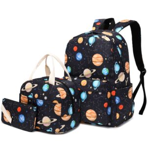 yusudan planets girls school backpack, 3 in 1 set kids teens school bag bookbag with lunch bag pencil case