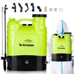 woekbon 4 gallon battery powered backpack sprayer electric garden pump sprayer with lithium battery for long time spray brass telescope wand and multiple nozzles for spraying cleaning