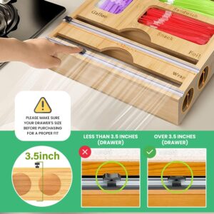 Seek&Perceive 6in1 Food Storage Bag Organizer, Baggie Organizer For Drawer-Foil and Plastic Wrap Organizer with Cutter-Bamboo Kitchen Organizers Compatible with Gallon,Quart,Snack,Sandwich and 12"Roll