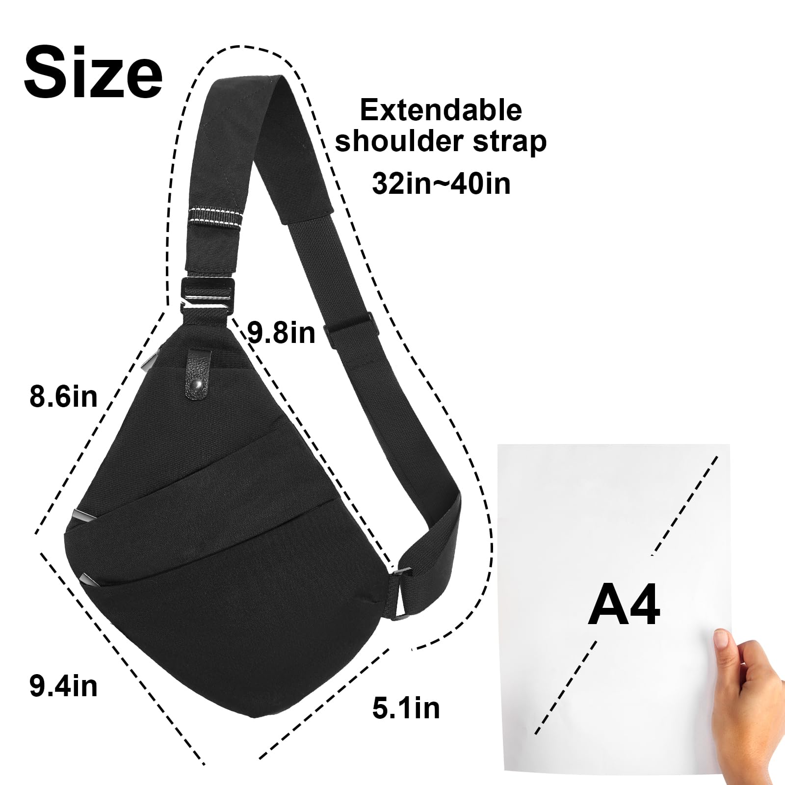 rephackton Sling Bag Chest Backpack Casual Daypack Black Shoulder Crossbody Lightweight Anti Theft Outdoor Hiking Bag For Men Women 1.0S