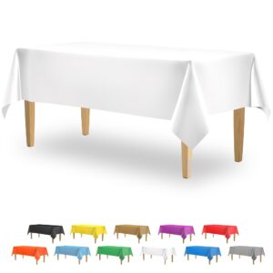 5 pack premium white plastic tablecloth - 108 x 54 in. disposable rectangle plastic table cloth - decorative rectangle table cover smooth tablecloth - disposable table cloths for parties, weddings.