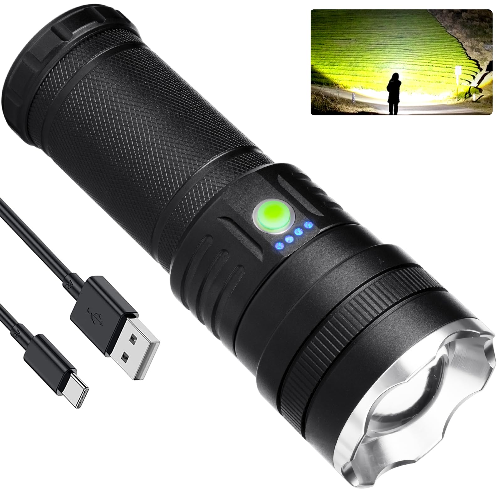 UOATEPC Rechargeable Flash Light LED Flashlights High Lumens, 250000 Lumens Super Bright Tactical Handheld Flashlight, 3Modes and Waterproof, Powerful Flashlight for Home Emergencies Camping