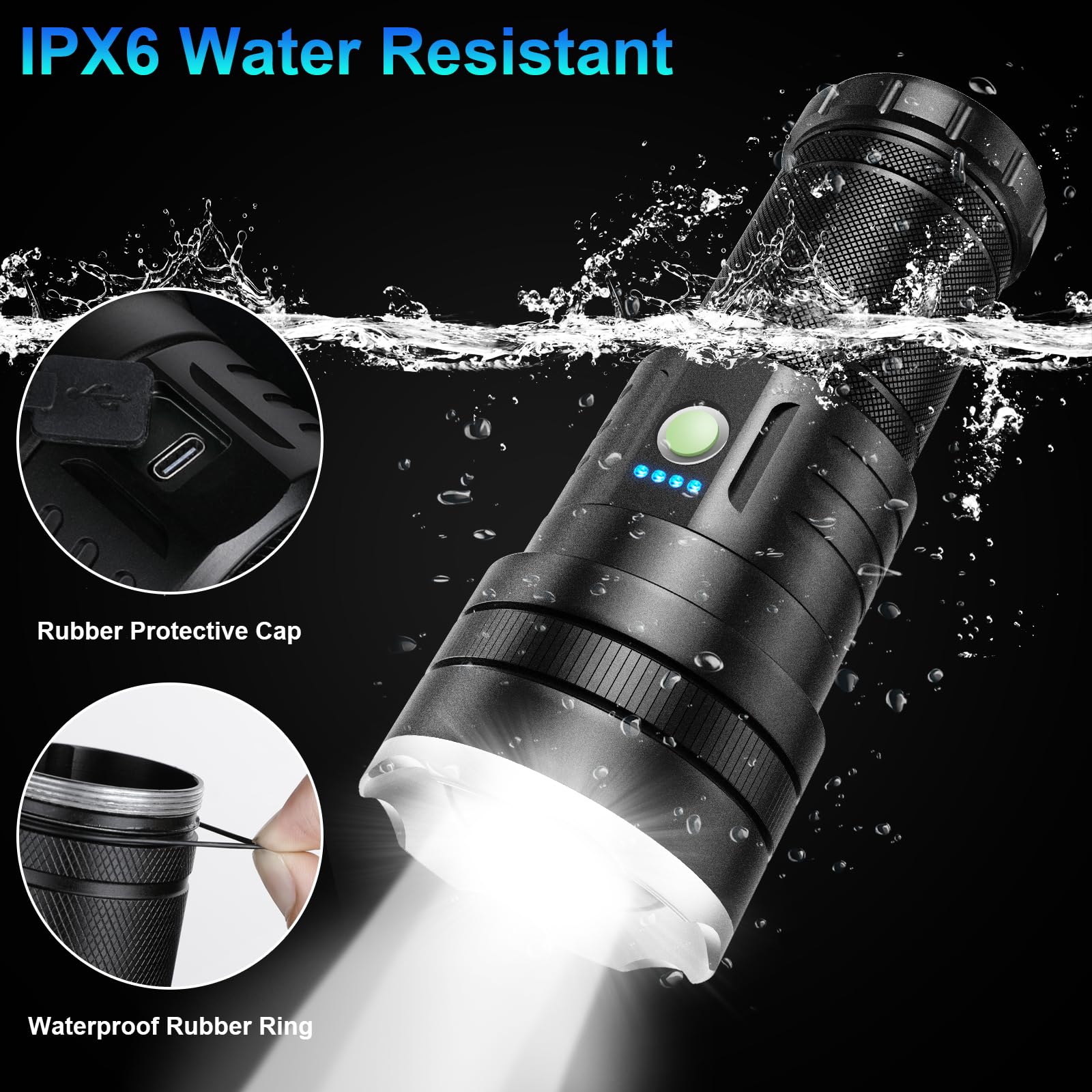 UOATEPC Rechargeable Flash Light LED Flashlights High Lumens, 250000 Lumens Super Bright Tactical Handheld Flashlight, 3Modes and Waterproof, Powerful Flashlight for Home Emergencies Camping