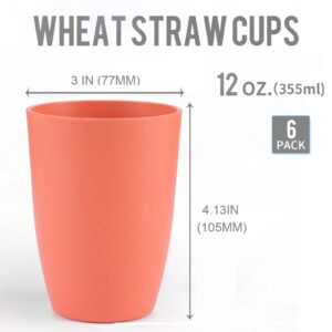 WUXURUN 6 Pack Wheat Straw Cup, Unbreakable Reusable Drinking Cups Water Cup, Stackable Coffee Cup Juice Tumblers, Mug for Coffee, Tea, Water, Milk, Juice