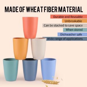 WUXURUN 6 Pack Wheat Straw Cup, Unbreakable Reusable Drinking Cups Water Cup, Stackable Coffee Cup Juice Tumblers, Mug for Coffee, Tea, Water, Milk, Juice