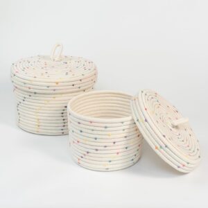 lvfaismeg round basket with lid-set of 2 rope basket with lid,natural cotton decorative basket-storage baskets with lids,big basket with lid and small basket for organizing(10"x6"/8"x5").