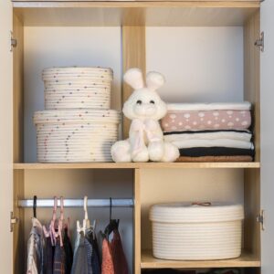 Lvfaismeg Round Basket with Lid-Set of 2 Rope Basket with lid,Natural Cotton Decorative Basket-Storage Baskets with Lids,Big Basket with Lid and Small Basket for Organizing(10"x6"/8"x5").