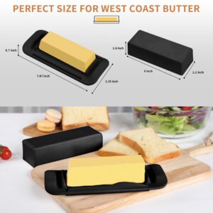 ECOWAY Bamboo Butter Dish with Lid and Knife,Small Butter Keeper for One Stick of Butter,Butter Holder Container for Refrigerator,Countertop,Dishwasher Safe Butter Crock for Kitchen & Fridge,Black