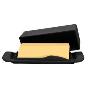 ECOWAY Bamboo Butter Dish with Lid and Knife,Small Butter Keeper for One Stick of Butter,Butter Holder Container for Refrigerator,Countertop,Dishwasher Safe Butter Crock for Kitchen & Fridge,Black