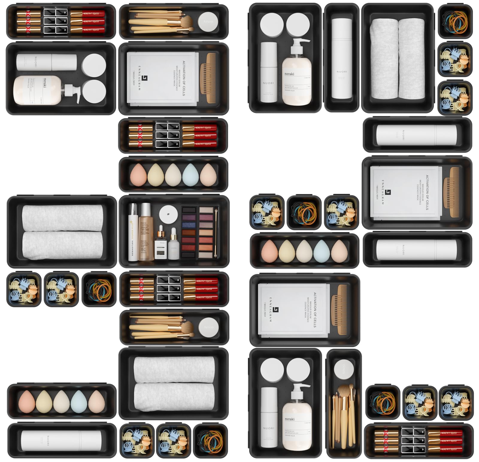 A-LuGei 【𝟯𝟮𝗣𝗖𝗦】 Plastic Desk Drawer Organizer Tray Divider Set, Makeup Organization and Storage Bin Container for Office Utensils Bathroom Kitchen Bedroom Gadget Tool Pantry Cosmetic Jewelry