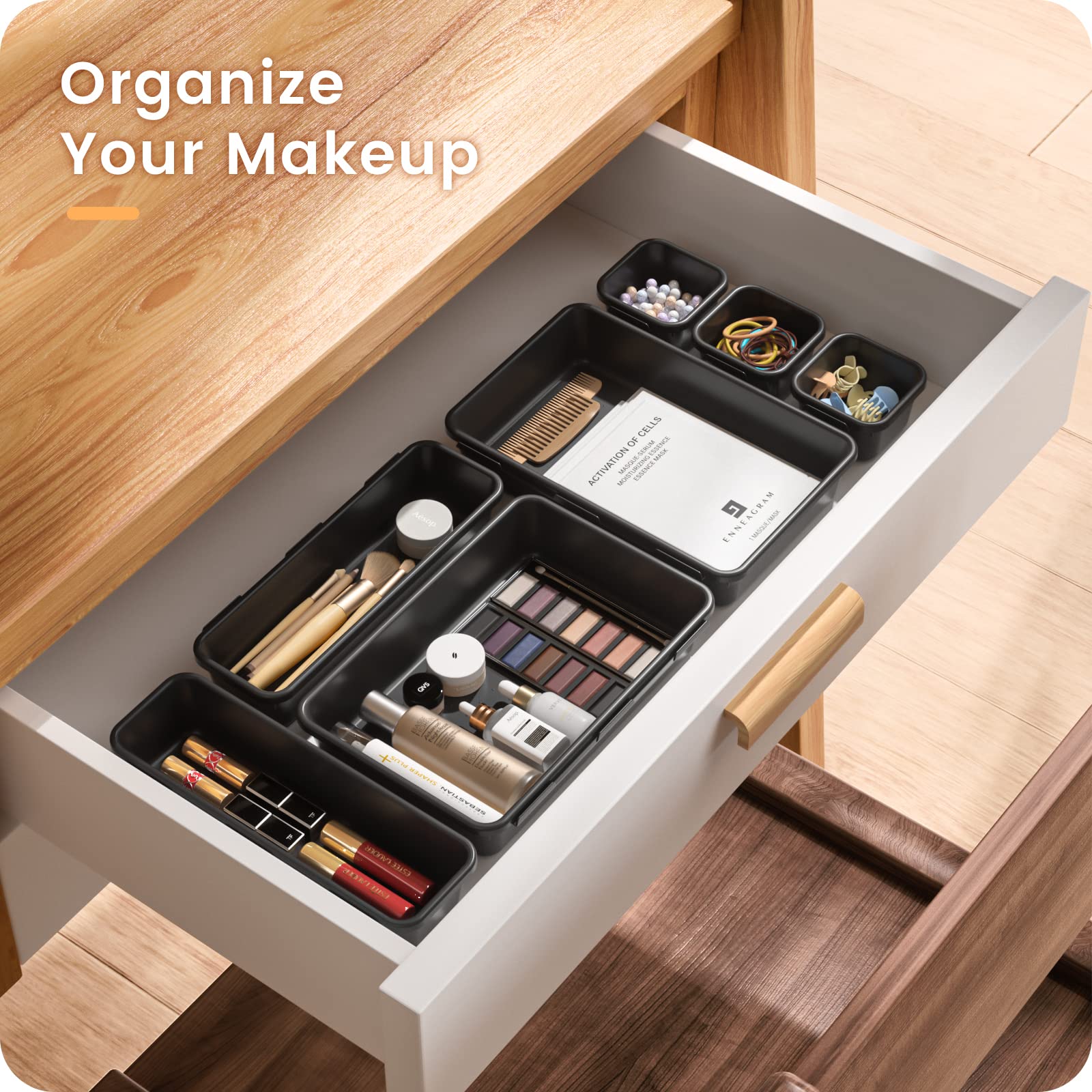 A-LuGei 【𝟯𝟮𝗣𝗖𝗦】 Plastic Desk Drawer Organizer Tray Divider Set, Makeup Organization and Storage Bin Container for Office Utensils Bathroom Kitchen Bedroom Gadget Tool Pantry Cosmetic Jewelry