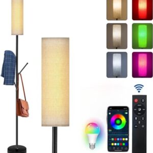 ELINKUME LED Floor Lamp for Living Room,67" Modern Floor Lamp with Remote,Dimmable RGB Clothes Hanging Standing Lamp-Remote & WiFi APP Controlled, Includes 9W Bulb for Bedroom,Corner Space