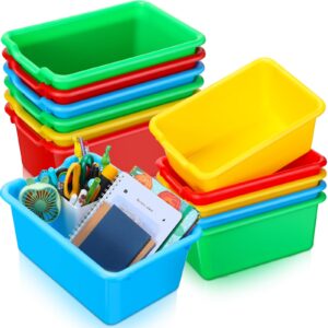 12 pieces school book bins for classroom plastic cubby bins colored toy bins storage scoop front organizer containers storage cubbies for kids classroom library office