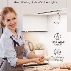 JACKYLED 2 Pack 16in Under Cabinet Lights for Kitchen, Under Cabinet Task Lighting Updated Wave Sensor Indoor, 65 LED Rechargeable 3000mAh Battery Under Counter Lights in Kitchen, Closet, Bedroom