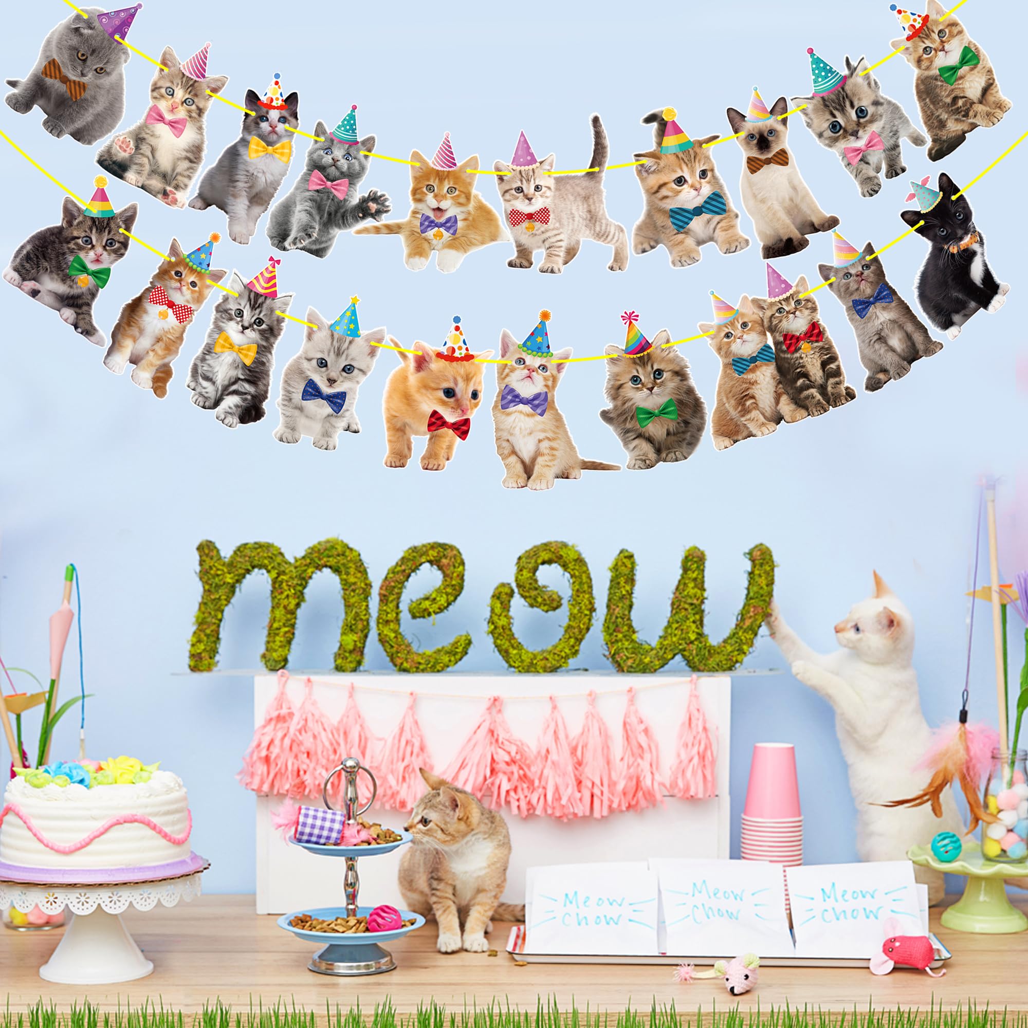 2pcs Cat Theme Party Banner Decorations Pet Cat Birthday Party Decorations Baby Cat Birthday Party Garland Decorations for Pet Kitties Theme Birthday Party Baby Shower Favor Bunting Supplies