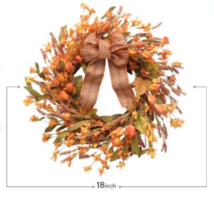 Idyllic 18 Inches Artificial Fall Wreath, Autumn Wreath with Berries & Leaves, Thanksgiving Harvest Front Door Wreath for Home Farmhouse Halloween Thanksgiving Day Festival Celebration Decor