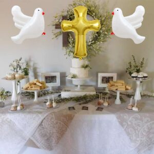 6Pcs Gold Cross Shape Balloons White Doves Balloons Large Baptism Party Helium Foil Balloons for First Communion God Bless Christening Memorial Theme Birthday Wedding Party Decorations Supplies