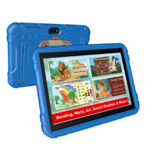 jren kids tablet, 10" tablet for kids, android 13 version,ips hd display 1280 x 800,1080p, octa-core cpu speed up to 1.8ghz,ram 4gb and 64gb storage, battery 8000mah,ages 3-12,color blue