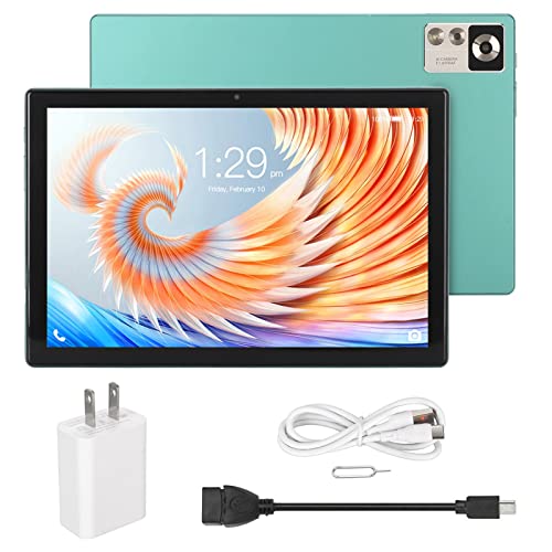 Rosvola HD Tablet, Gaming Tablet Dual Camera 10.1 Inch FHD Octa Core CPU Green for School (US Plug)