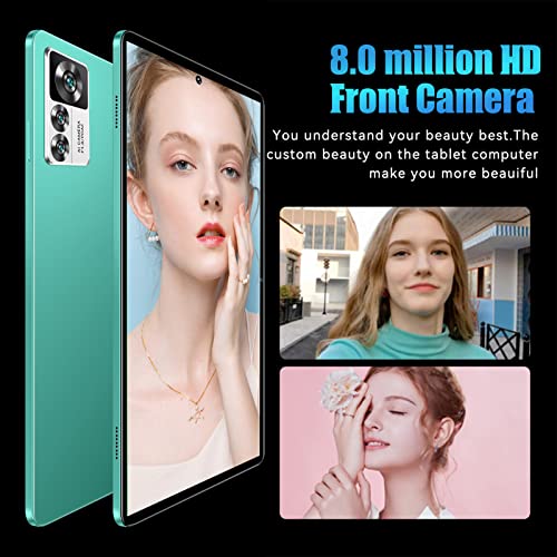 Rosvola HD Tablet, Gaming Tablet Dual Camera 10.1 Inch FHD Octa Core CPU Green for School (US Plug)