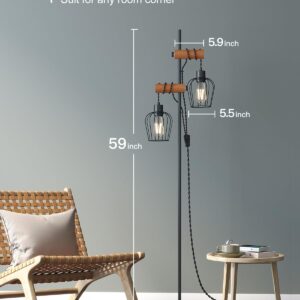 addlon Industrial Vintage Floor Lamp, Ajustable Farmhouse Floor Lamp, Wood Standing Lamp with Sturdy Base Rustic Tall Pole Light, Unique Tree Floor Lamps for Living Room Bedroom Office (2Bulb)