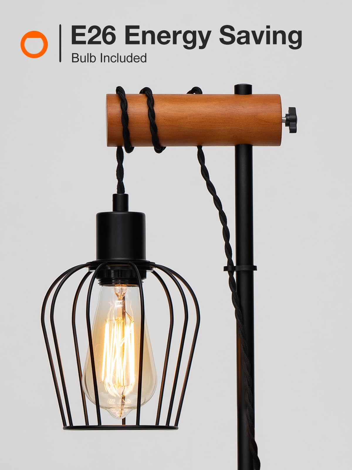 addlon Industrial Vintage Floor Lamp, Ajustable Farmhouse Floor Lamp, Wood Standing Lamp with Sturdy Base Rustic Tall Pole Light, Unique Tree Floor Lamps for Living Room Bedroom Office (2Bulb)