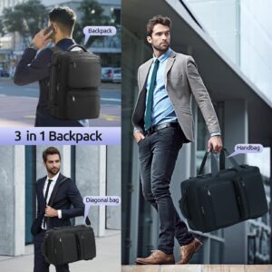 DWQOO Travel Backpack For Men, 3-in-1 Crossbody Shoulder Bag Business Briefcase, Flight Approved, Large Expandable Personal Item Backpack, 17.3 Inch Laptop Backpack with USB Charging Port, Black