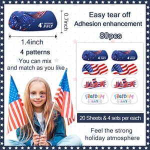 80 Pairs of Independence Day Sports Eye Stickers with Patriotic Designs 4th of July Face Decorations for Patriotic Party,and Eye Strips for Baseball or Field Hockey Sports Used on Game Day