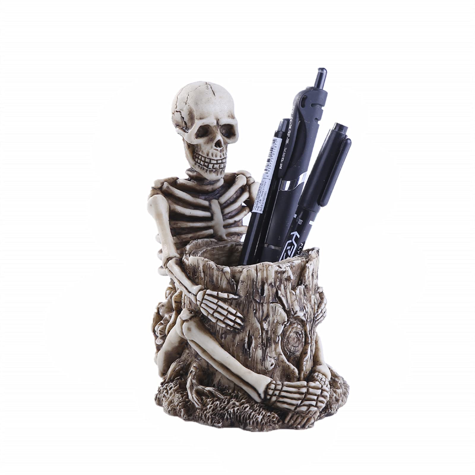 RURAUOGR Skull Pen Holder Resin Skeleton Key Holder Makeup Brush Holder Toothbrush Holder Halloween Home Office Storage Desk Supplies Halloween Decor (Style A)