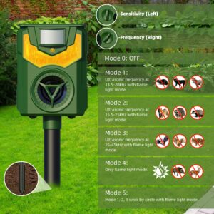 Careland Upgraded Solar Animal Repeller Ultrasonic Deer Repellent Devices with Motion Sensor and Flame Light Cat Repellent Outdoor Waterproof Dog Raccoon Skunk Deterrent (Green 1Pack)