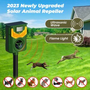 Careland Upgraded Solar Animal Repeller Ultrasonic Deer Repellent Devices with Motion Sensor and Flame Light Cat Repellent Outdoor Waterproof Dog Raccoon Skunk Deterrent (Green 1Pack)