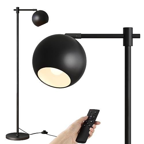 addlon Mid Century Modern Floor Lamp with Remote Control, 63 Inches Adjustable Black Globe Standing Lamp for Living Room,Antique Standing Lamp with Metal Shade for Reading Bedroom Office