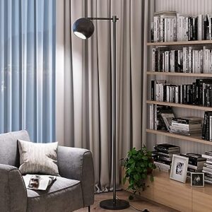 addlon Mid Century Modern Floor Lamp with Remote Control, 63 Inches Adjustable Black Globe Standing Lamp for Living Room,Antique Standing Lamp with Metal Shade for Reading Bedroom Office