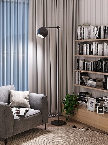 addlon Mid Century Modern Floor Lamp with Remote Control, 63 Inches Adjustable Black Globe Standing Lamp for Living Room,Antique Standing Lamp with Metal Shade for Reading Bedroom Office