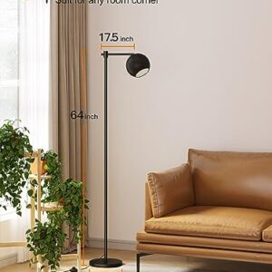 addlon Mid Century Modern Floor Lamp with Remote Control, 63 Inches Adjustable Black Globe Standing Lamp for Living Room,Antique Standing Lamp with Metal Shade for Reading Bedroom Office
