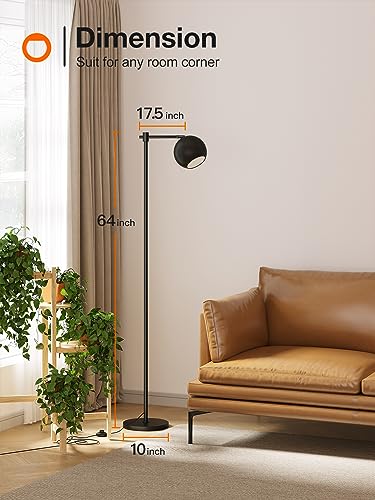 addlon Mid Century Modern Floor Lamp with Remote Control, 63 Inches Adjustable Black Globe Standing Lamp for Living Room,Antique Standing Lamp with Metal Shade for Reading Bedroom Office