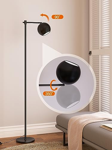 addlon Mid Century Modern Floor Lamp with Remote Control, 63 Inches Adjustable Black Globe Standing Lamp for Living Room,Antique Standing Lamp with Metal Shade for Reading Bedroom Office