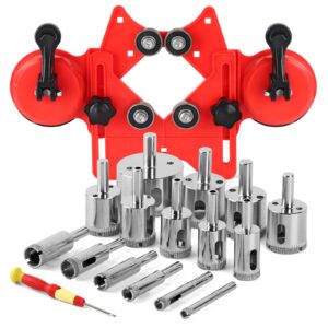 workease diamond hole saw set, 17 pcs tile hole saw kit with double suction cups hole saw guide jig fixture from 0.24''- 1.97'' for ceramic glass tile porcelain marble