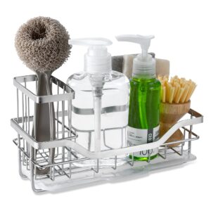 cocoboss sink caddy kitchen sink organizer, sponge holder for kitchen sink premium stainless steel rustproof with removable drip tray and anti-slip bar - silver(8.5 x 3.6 x 4.9 in)