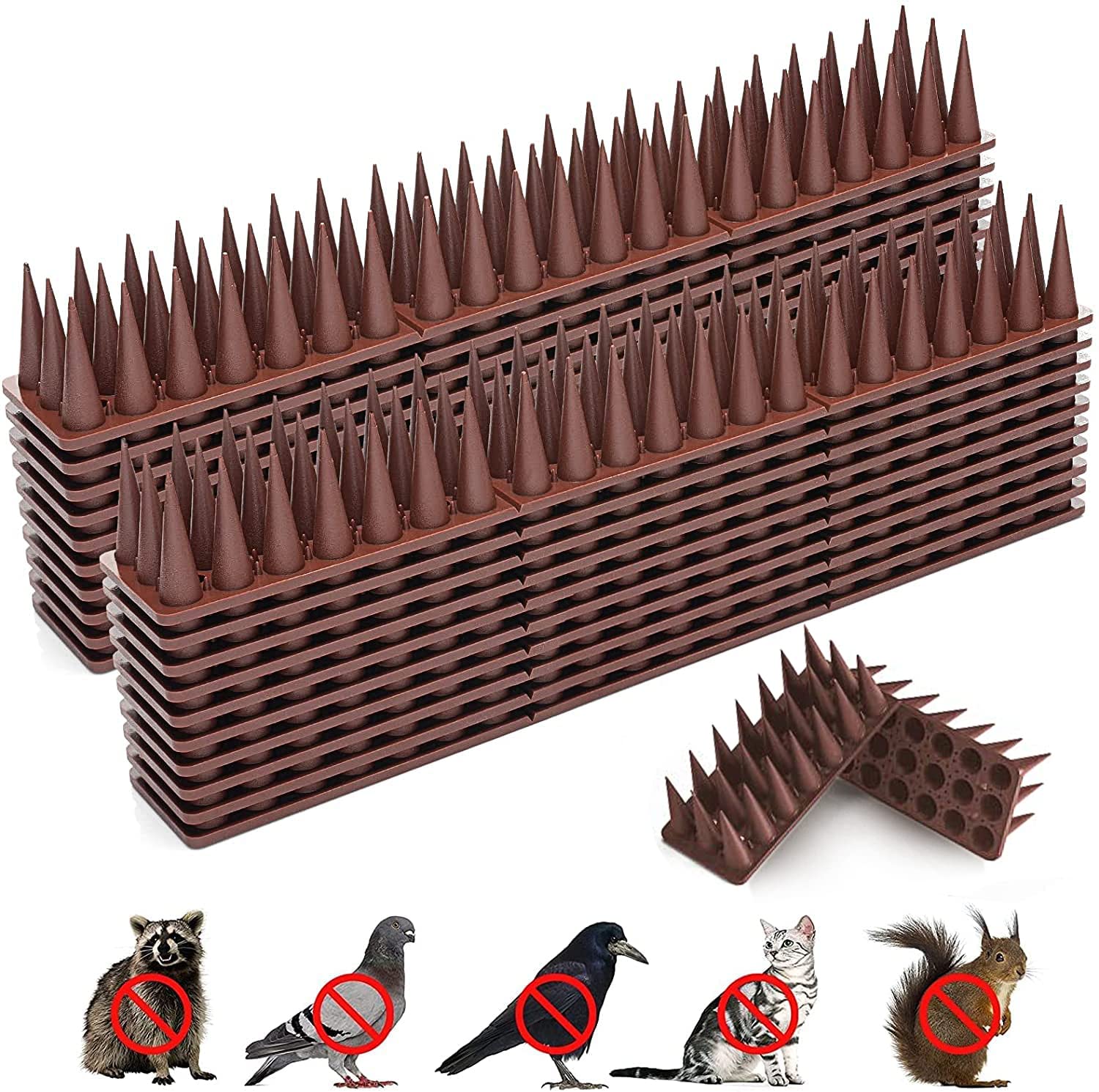 BORHOOD Bird Spikes, 20 Pack Bird Deterrent Spikes for Small Birds Pigeon Squirrel Raccoon Crow Cats Bird Defender Spikes for Outside to Keep Birds Away