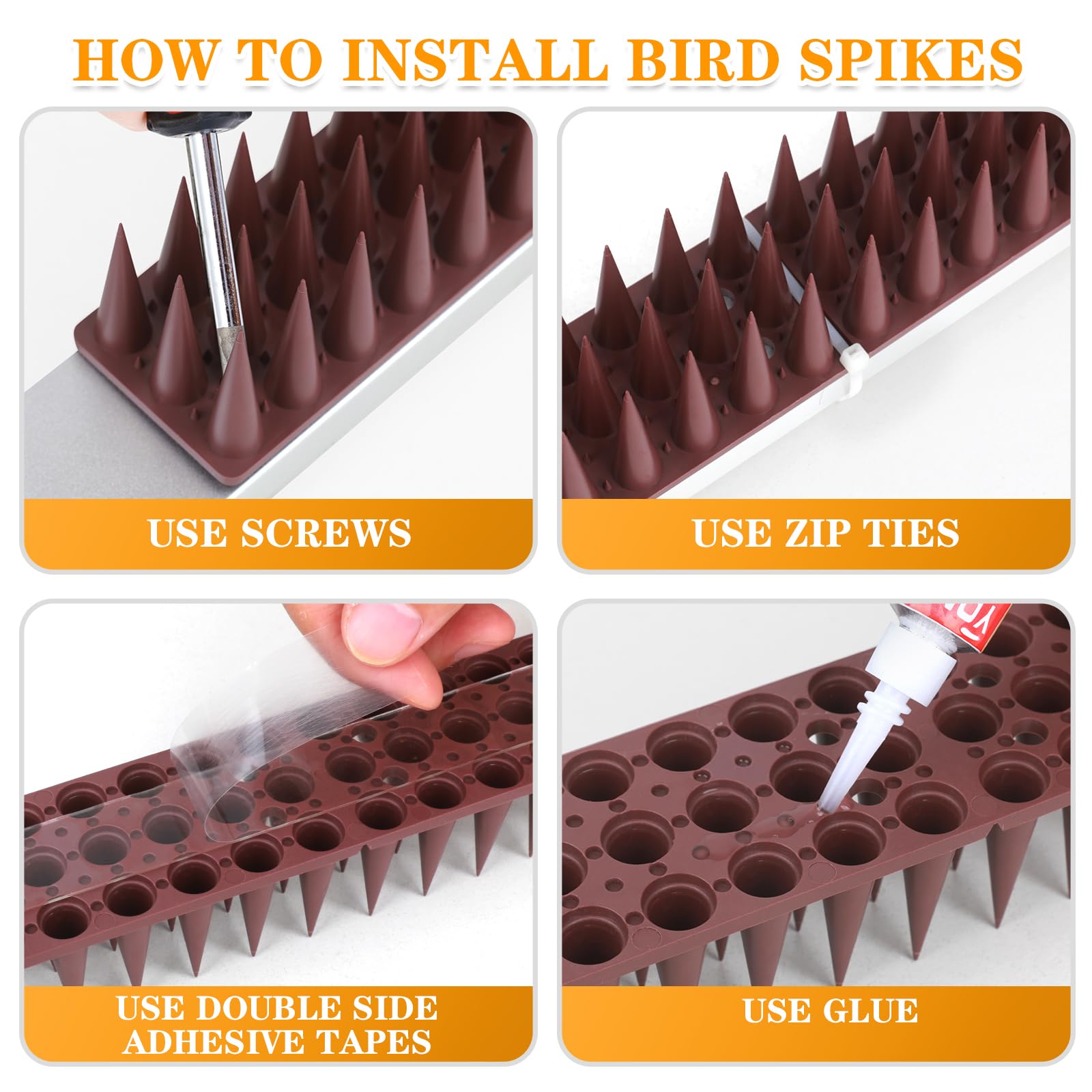 BORHOOD Bird Spikes, 20 Pack Bird Deterrent Spikes for Small Birds Pigeon Squirrel Raccoon Crow Cats Bird Defender Spikes for Outside to Keep Birds Away