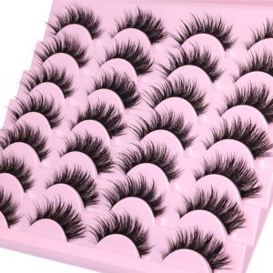 Natural False Lashes Wet Look Cat Eye Lashes Wispy Asian False Eyelashes 3D Mink Lashes 16mm Thai Fairy Lashes 14 Pairs Fake Eyelashes Pack