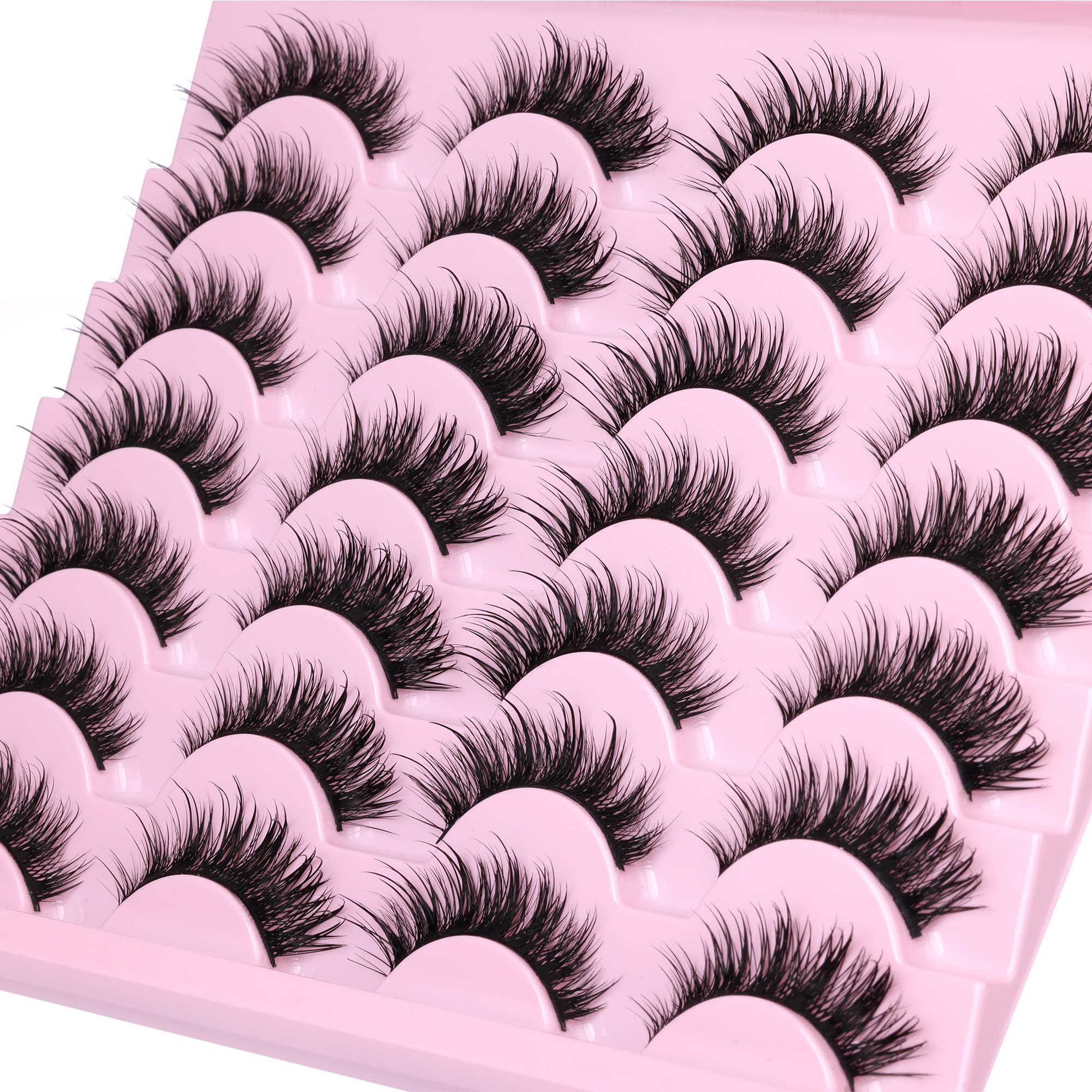 Natural False Lashes Wet Look Cat Eye Lashes Wispy Asian False Eyelashes 3D Mink Lashes 16mm Thai Fairy Lashes 14 Pairs Fake Eyelashes Pack