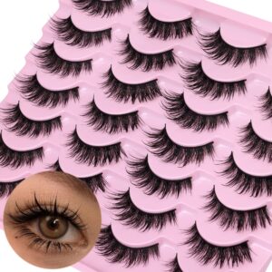 Natural False Lashes Wet Look Cat Eye Lashes Wispy Asian False Eyelashes 3D Mink Lashes 16mm Thai Fairy Lashes 14 Pairs Fake Eyelashes Pack