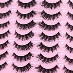 Natural False Lashes Wet Look Cat Eye Lashes Wispy Asian False Eyelashes 3D Mink Lashes 16mm Thai Fairy Lashes 14 Pairs Fake Eyelashes Pack