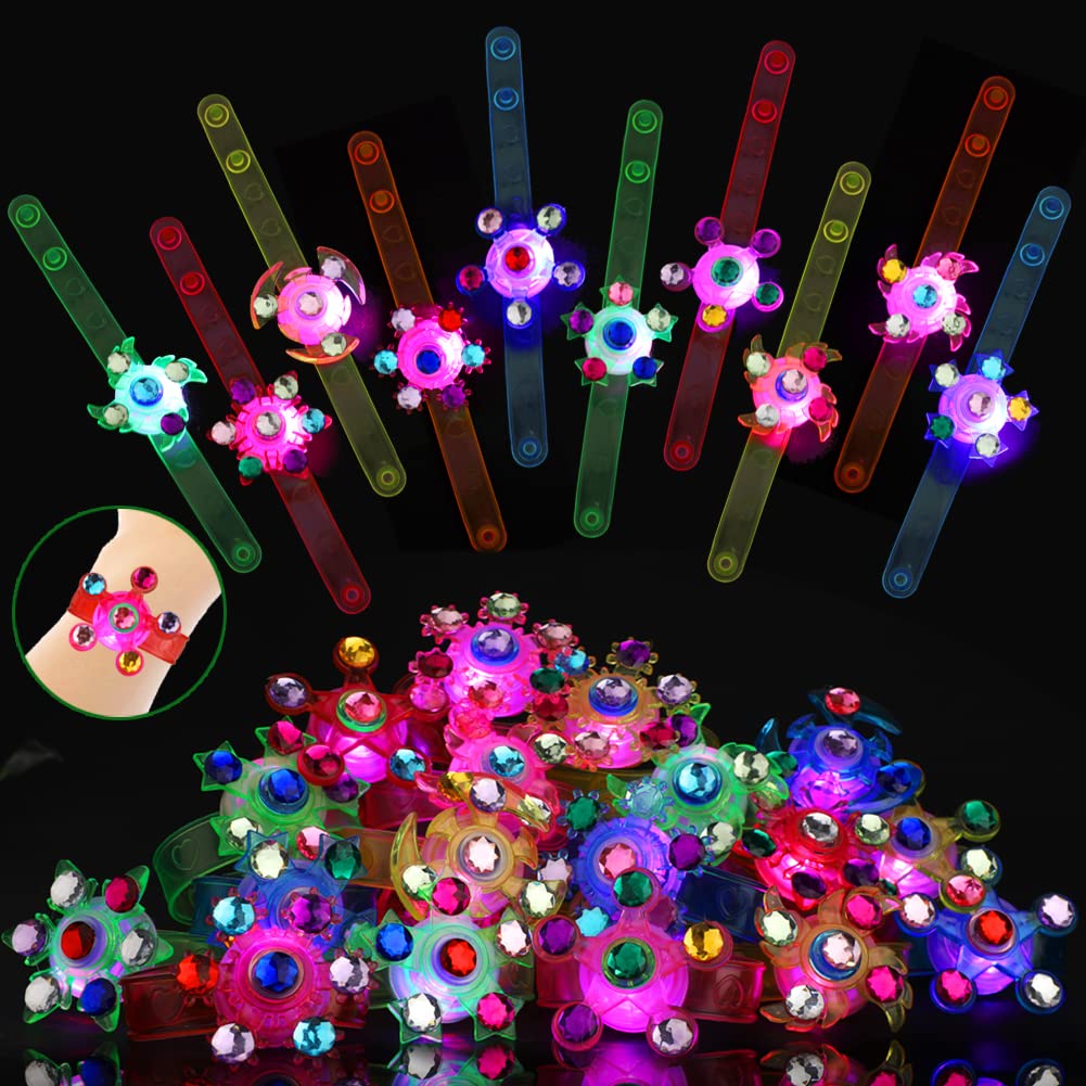 48-Pack LED Light Up Fidget Spinner Bracelets - Glow in The Dark Party Favors for Kids Ages 8-12