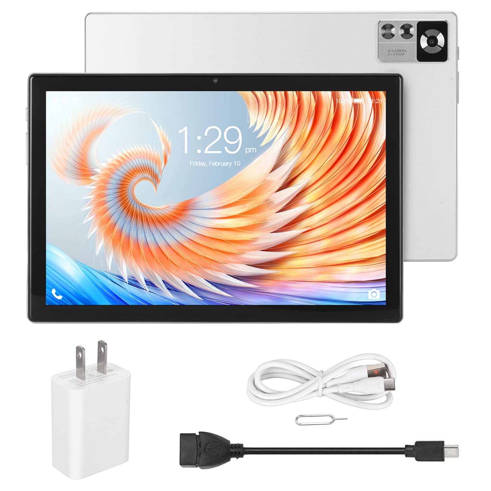 Qinlorgo 10.1 Inch Tablet PC USB C Charging Port 100-240V Tablet PC Octa Core 8GB RAM 256GB ROM White for Student School Office (US Plug)
